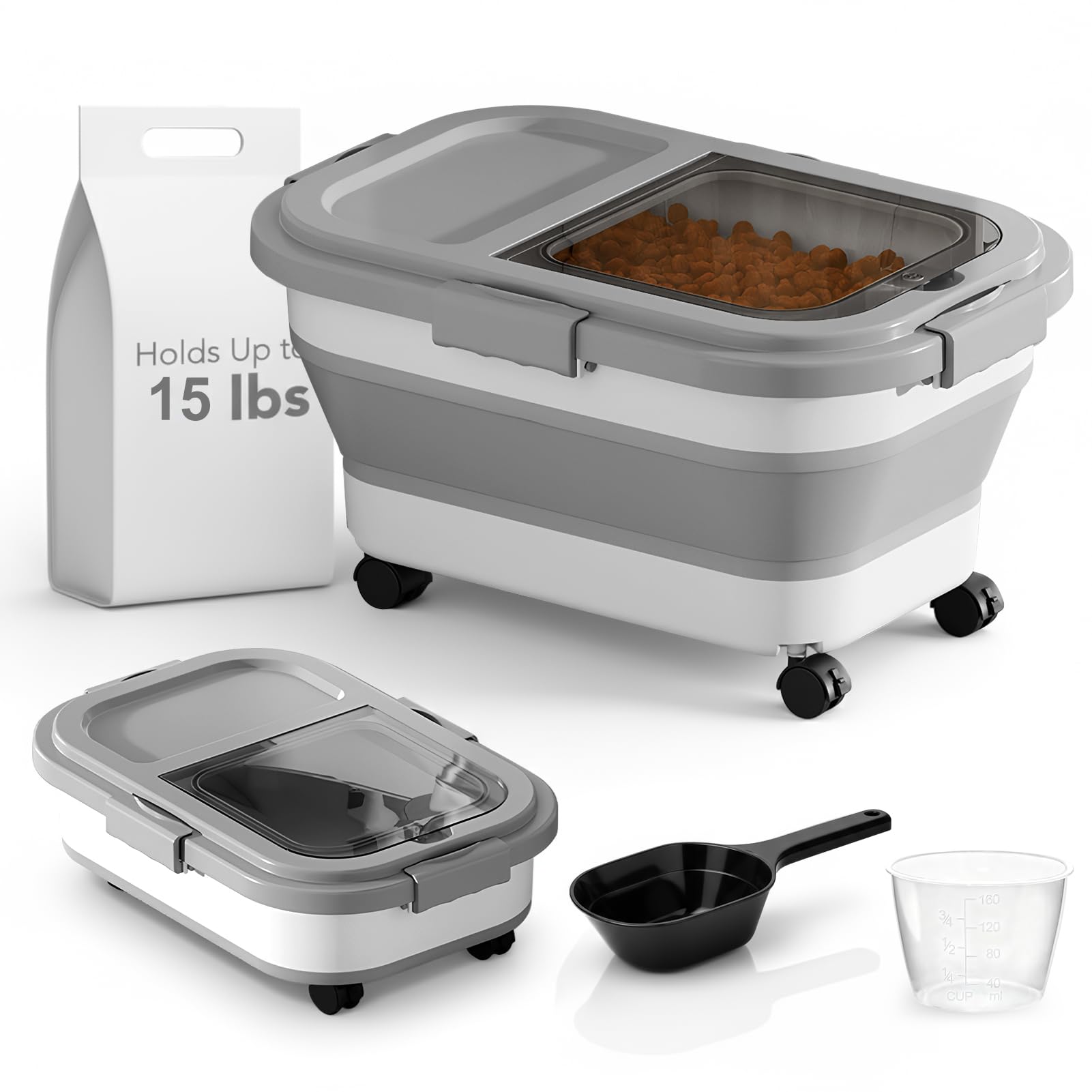 Summark 15lb pet food container with foldable design for space-saving storage