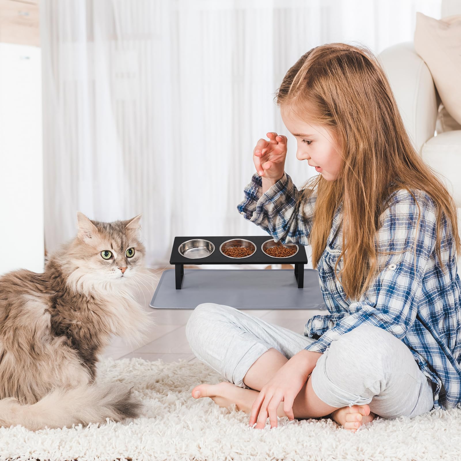 Summark black cat bowls with stand for modern feeding station