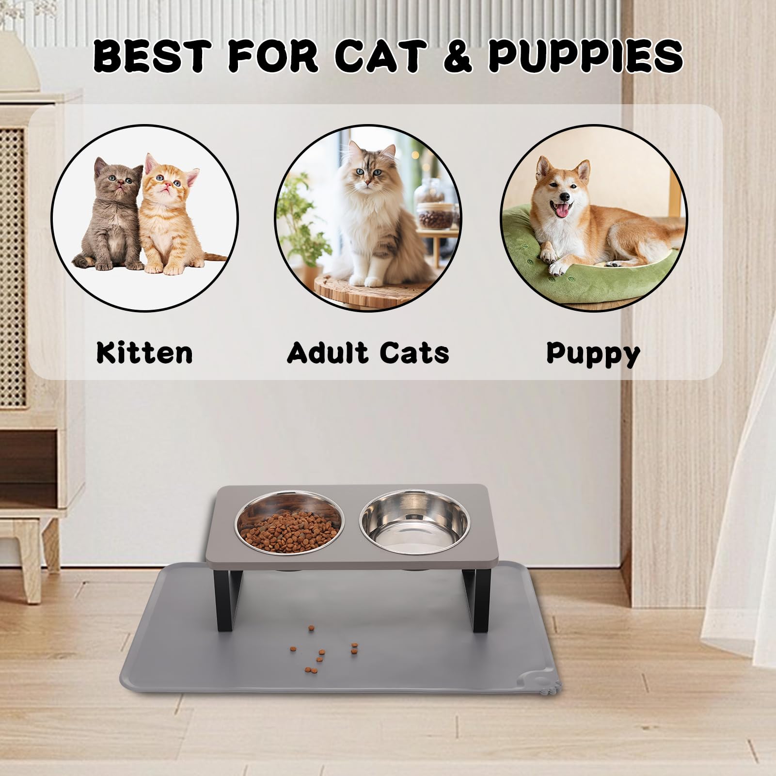 Summark two-bowl set fits cats and puppies for versatile feeding