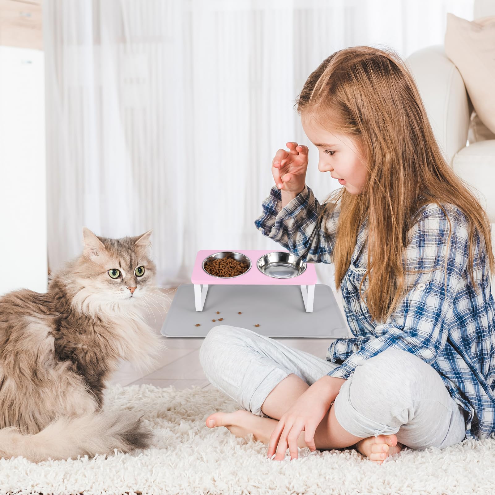 Summark pink cat bowls dining setup for a tidy feeding space