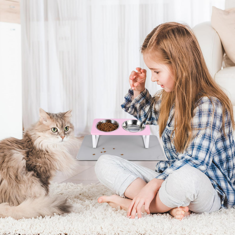 Summark pink cat bowls dining setup for a tidy feeding space