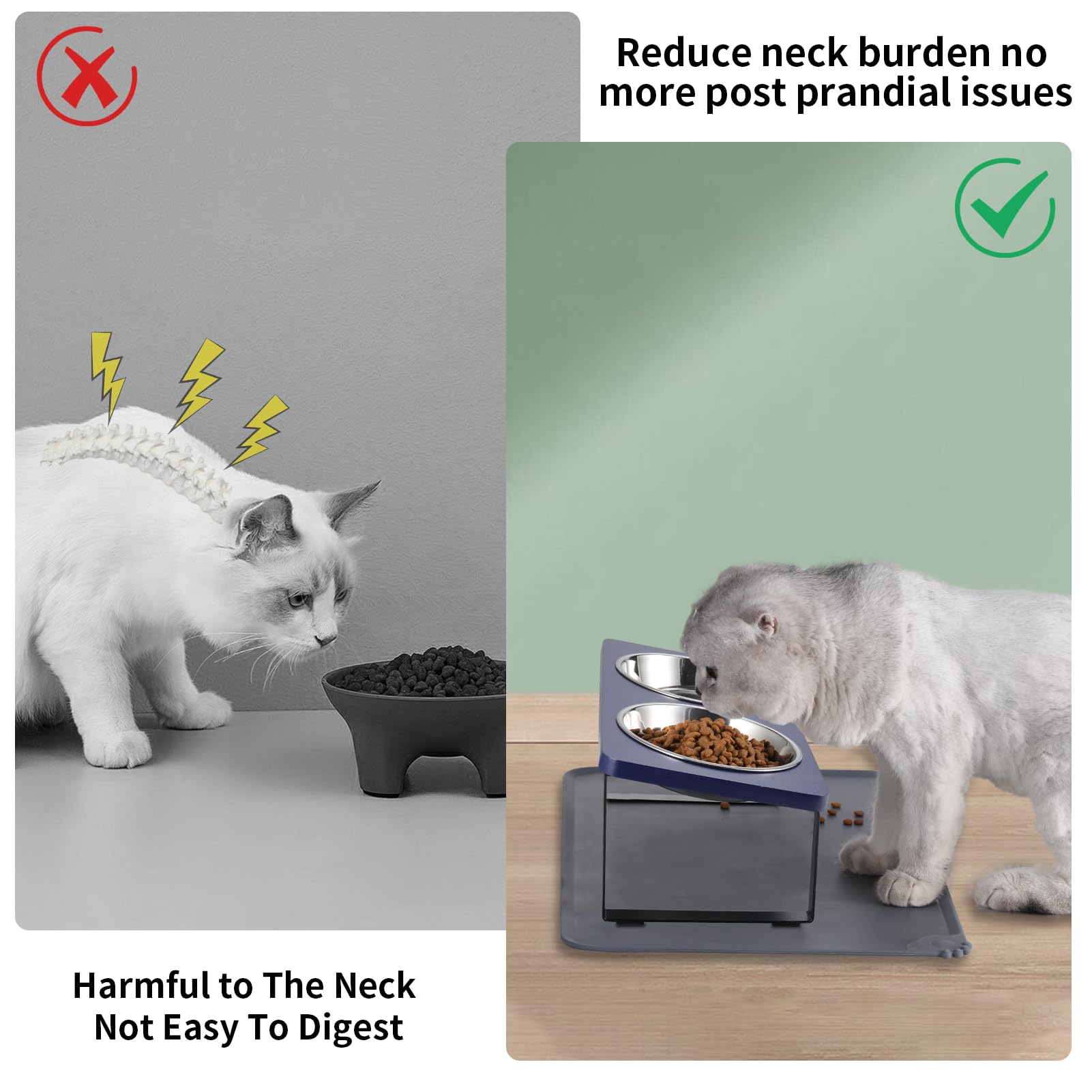Summark elevated bowls with food mat keeping floors clean during feeding