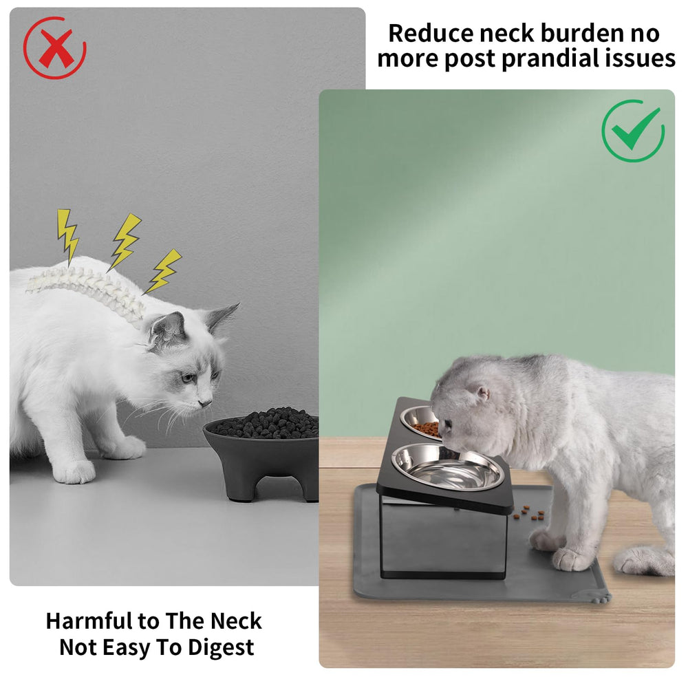 Summark elevated cat bowls with tilted stand showing ergonomic design