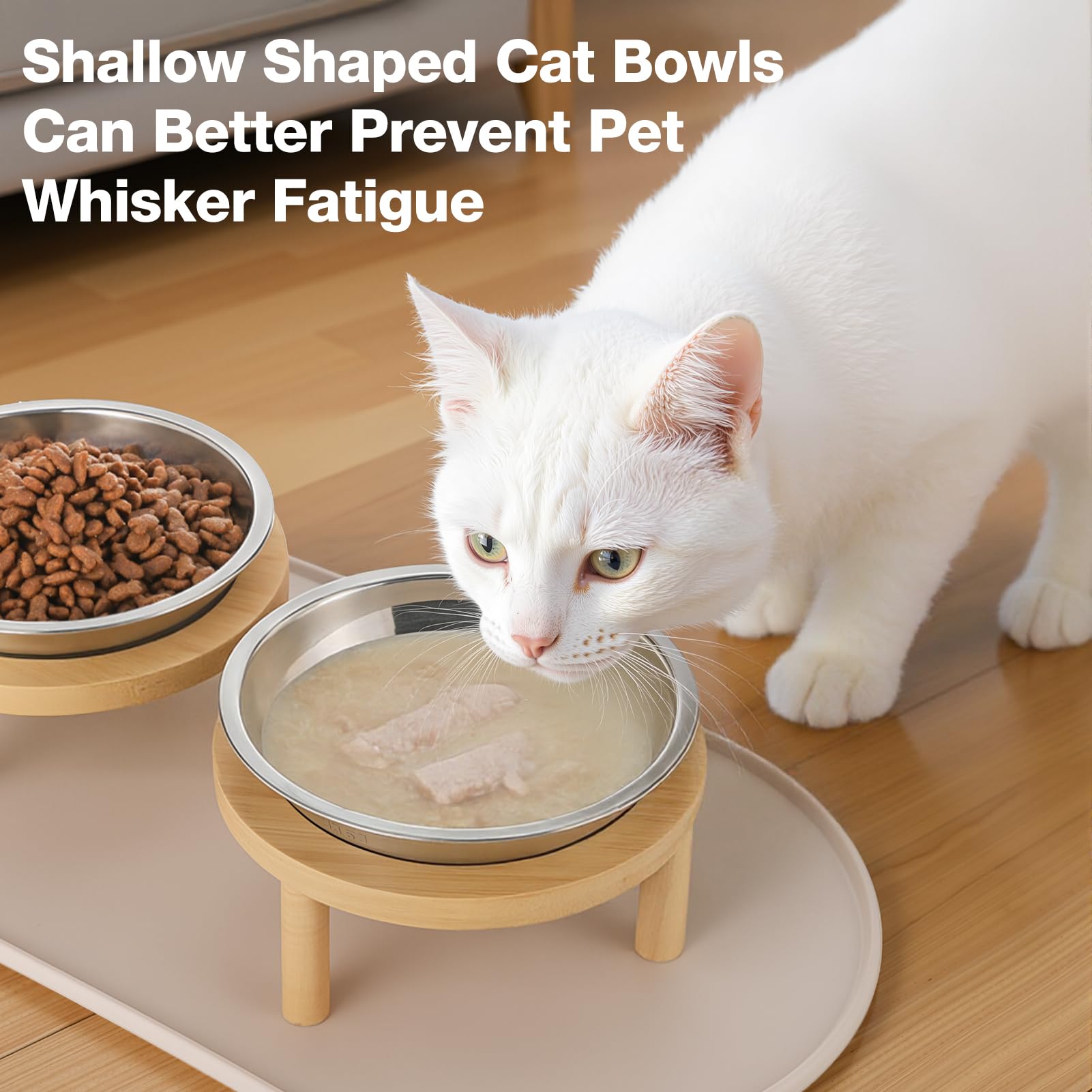 Summark whisker-friendly bowls highlight shallow shape to reduce whisker fatigue during meals.