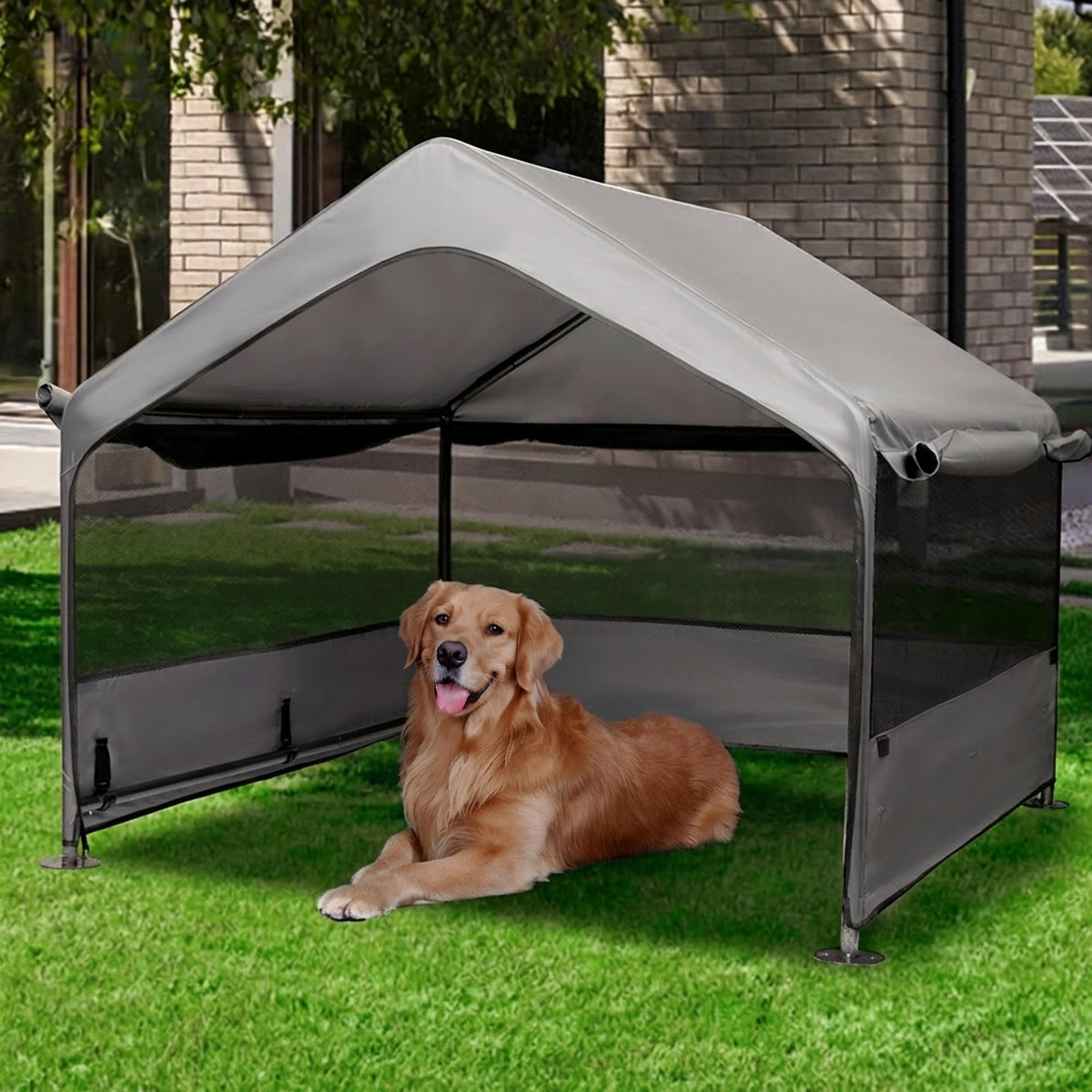 SUMMERTRAIL extra-large dog house with three-sided mesh windows for ventilation