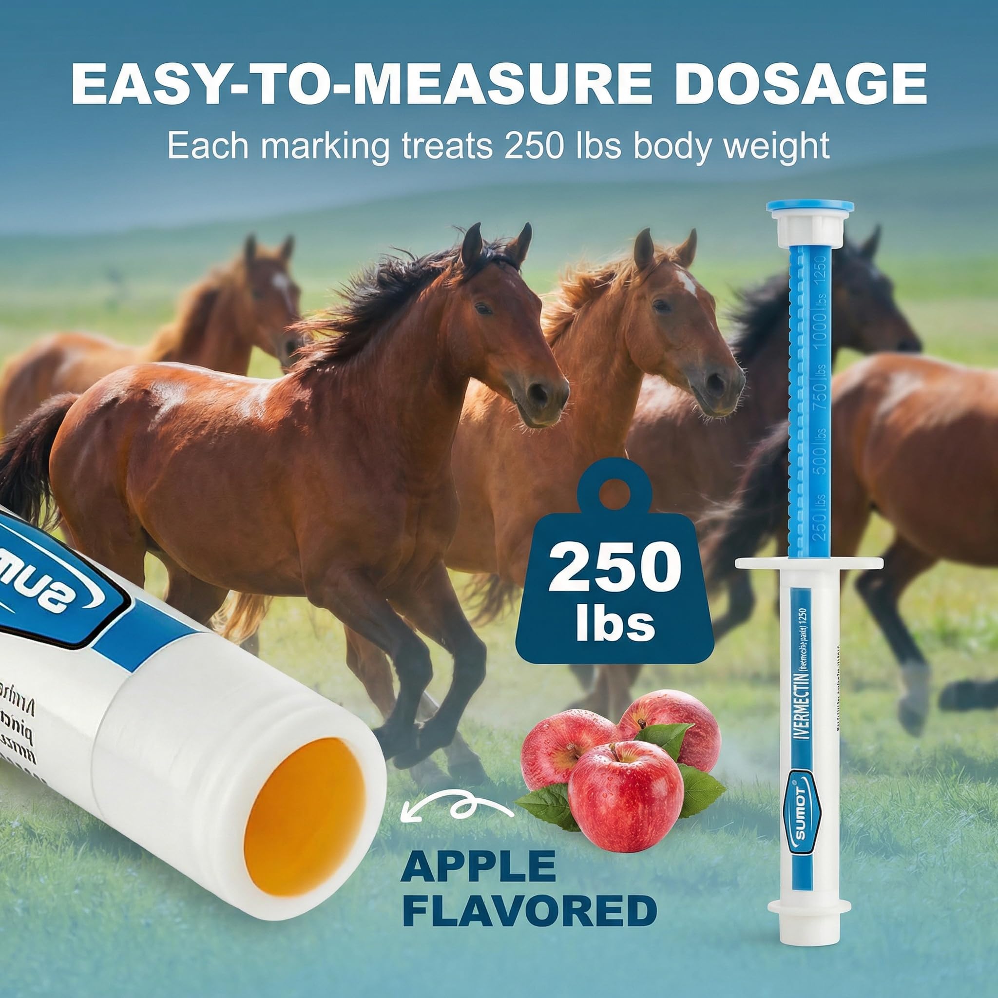 Horse being dosed with SUMOT ivermectin paste at home for routine deworming.