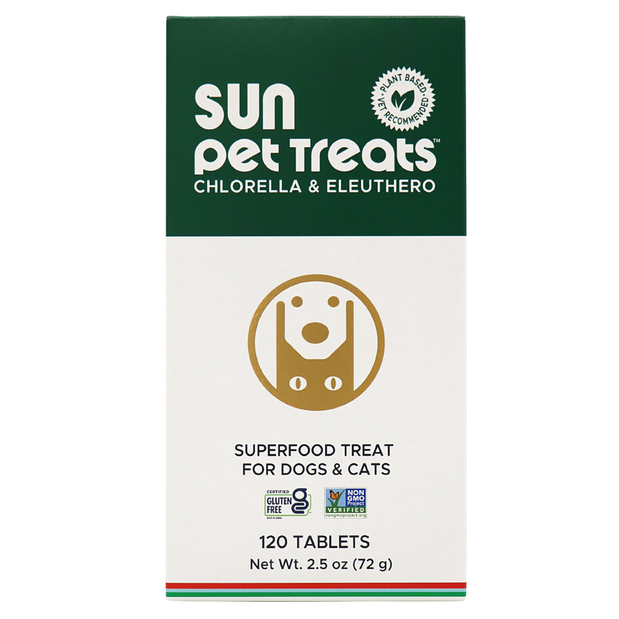 Sun Chlorella Sun Pet Treats bag with bites for pet wellness.