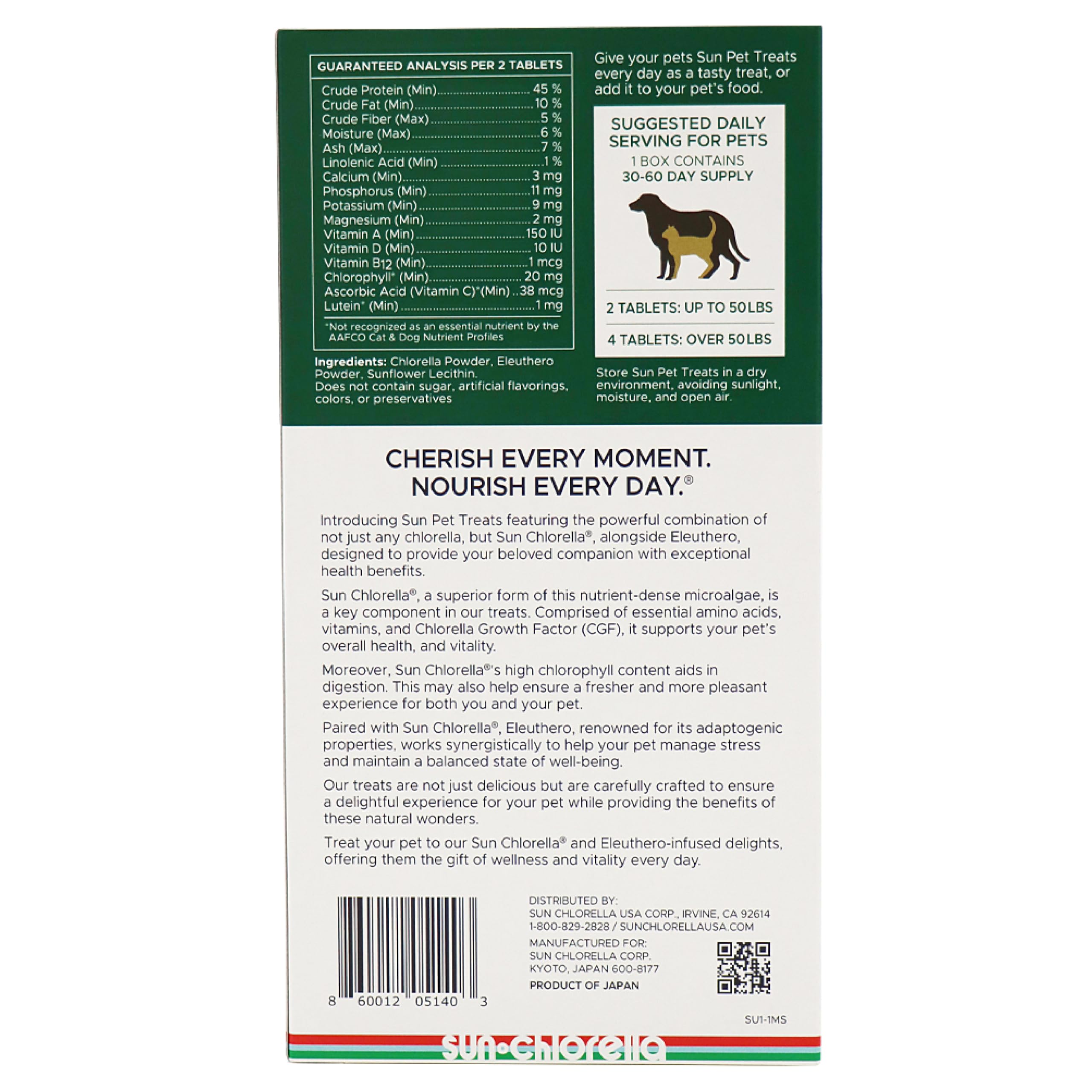 Eleuthero on Sun Pet Treats label for natural energy balance.
