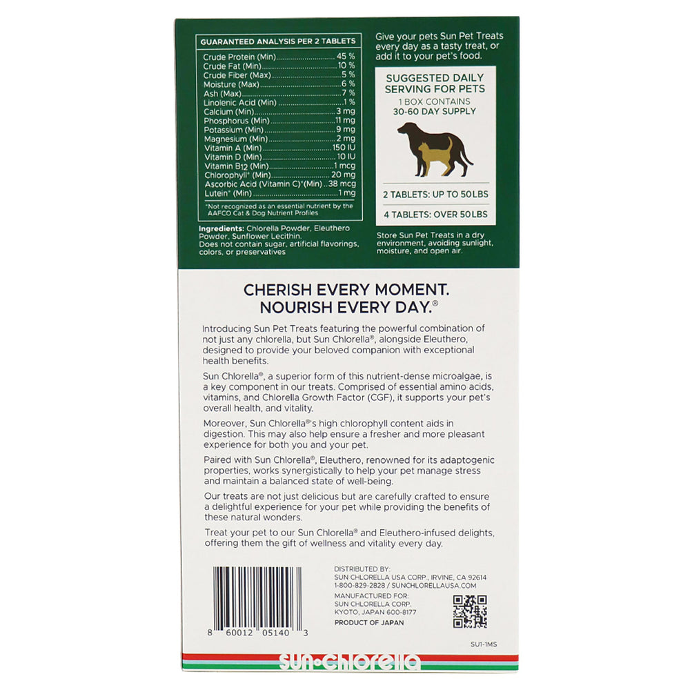 Eleuthero on Sun Pet Treats label for natural energy balance.
