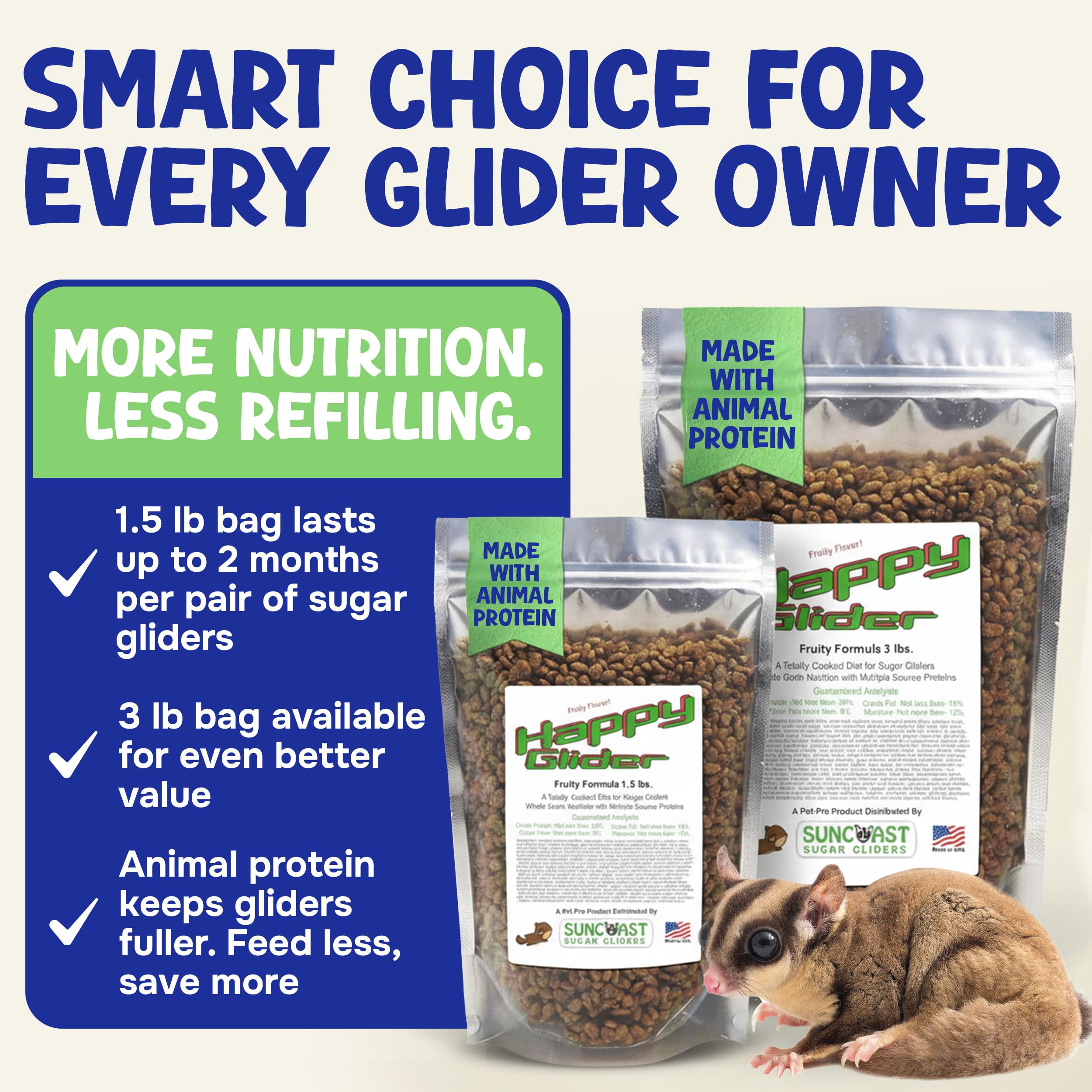 Suncoast Sugar Gliders 4-month supply packaging keeps freshness intact