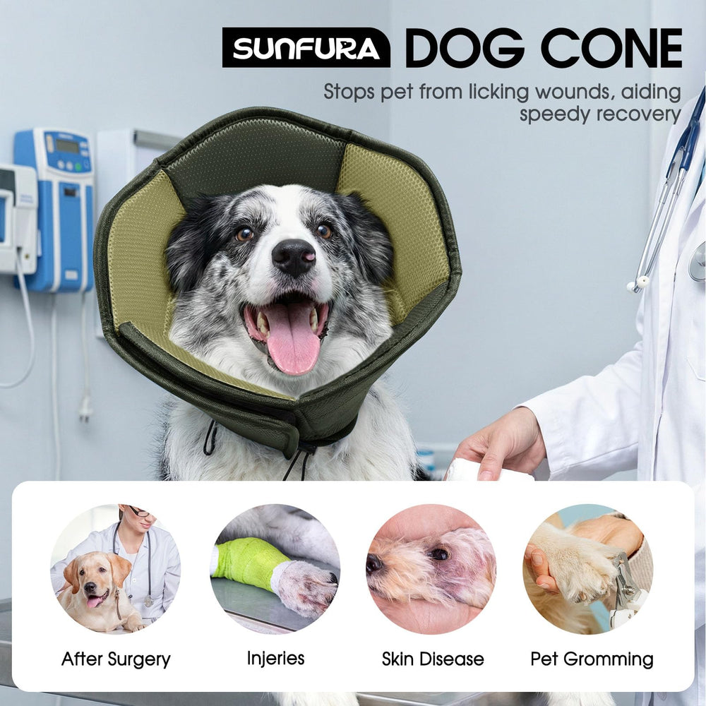 SUNFURA large dog cone front view highlights secure fit to prevent licking