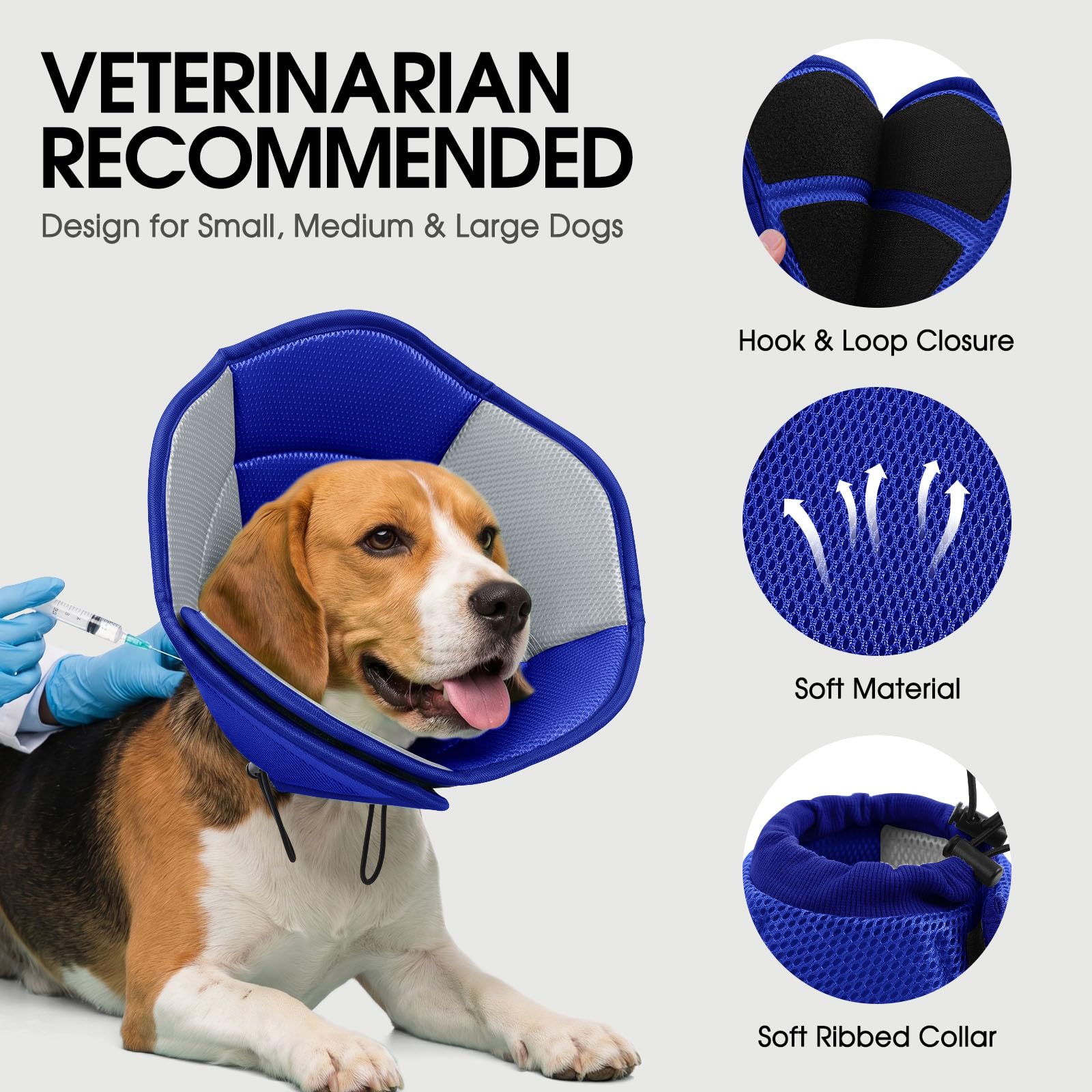 Sunfura Blue XL dog cone shows adjustable drawstring for a secure fit.