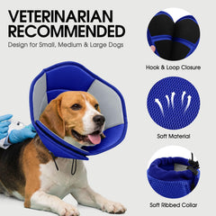 Sunfura Blue XL dog cone shows adjustable drawstring for a secure fit.