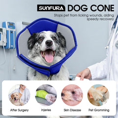 Sunfura Blue XL dog cone with quick-closure for easy wearing.