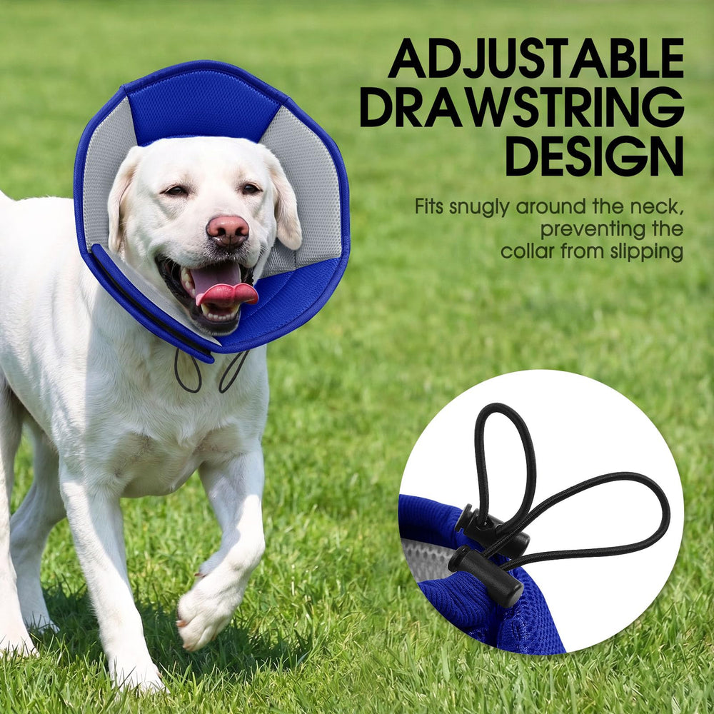Sunfura Blue XL dog cone soft-edge design reduces skin rubbing.