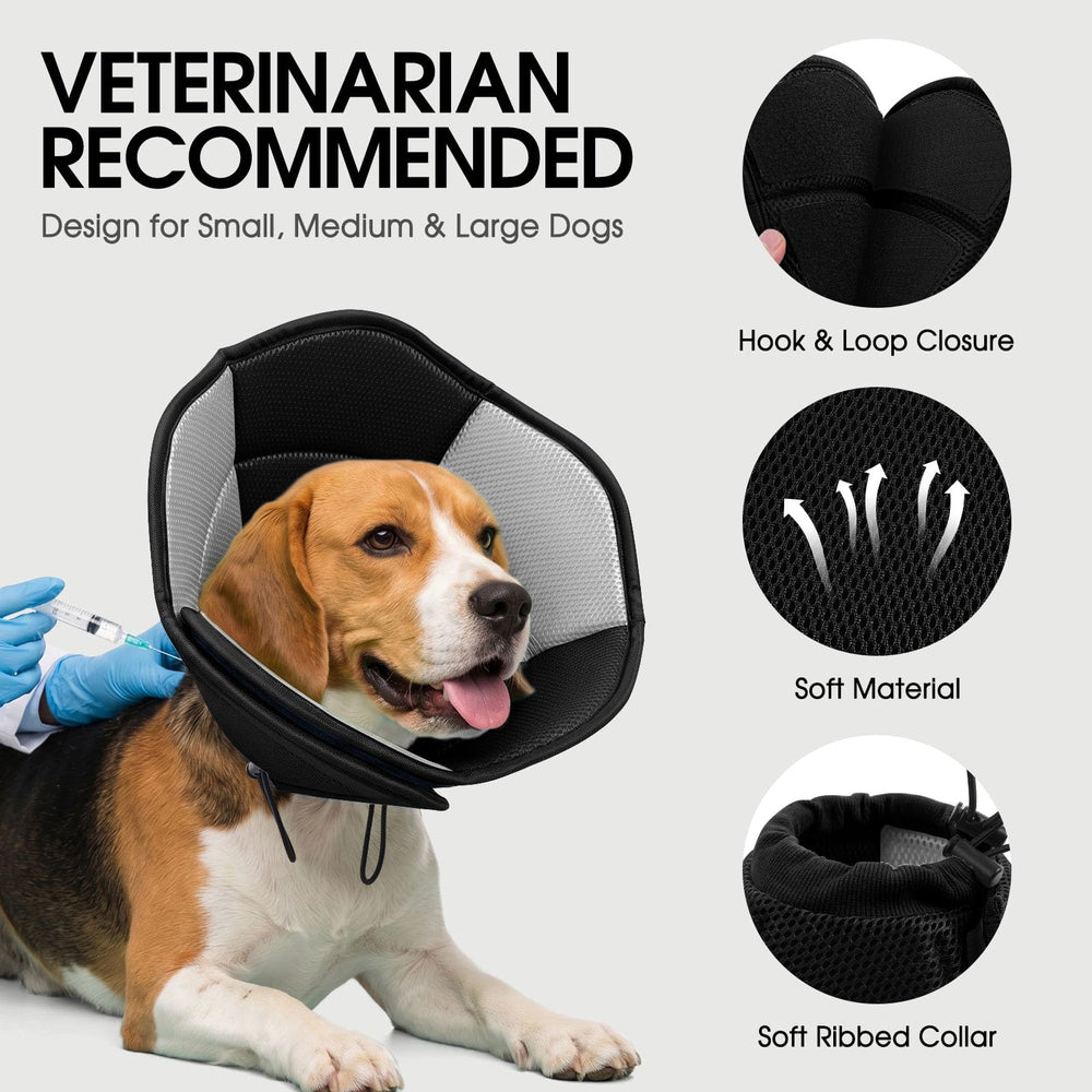 SUNFURA dog cone with hook-and-loop closure for quick setup.