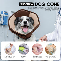 SUNFURA dog cone on a dog demonstrates adjustable fit and protection