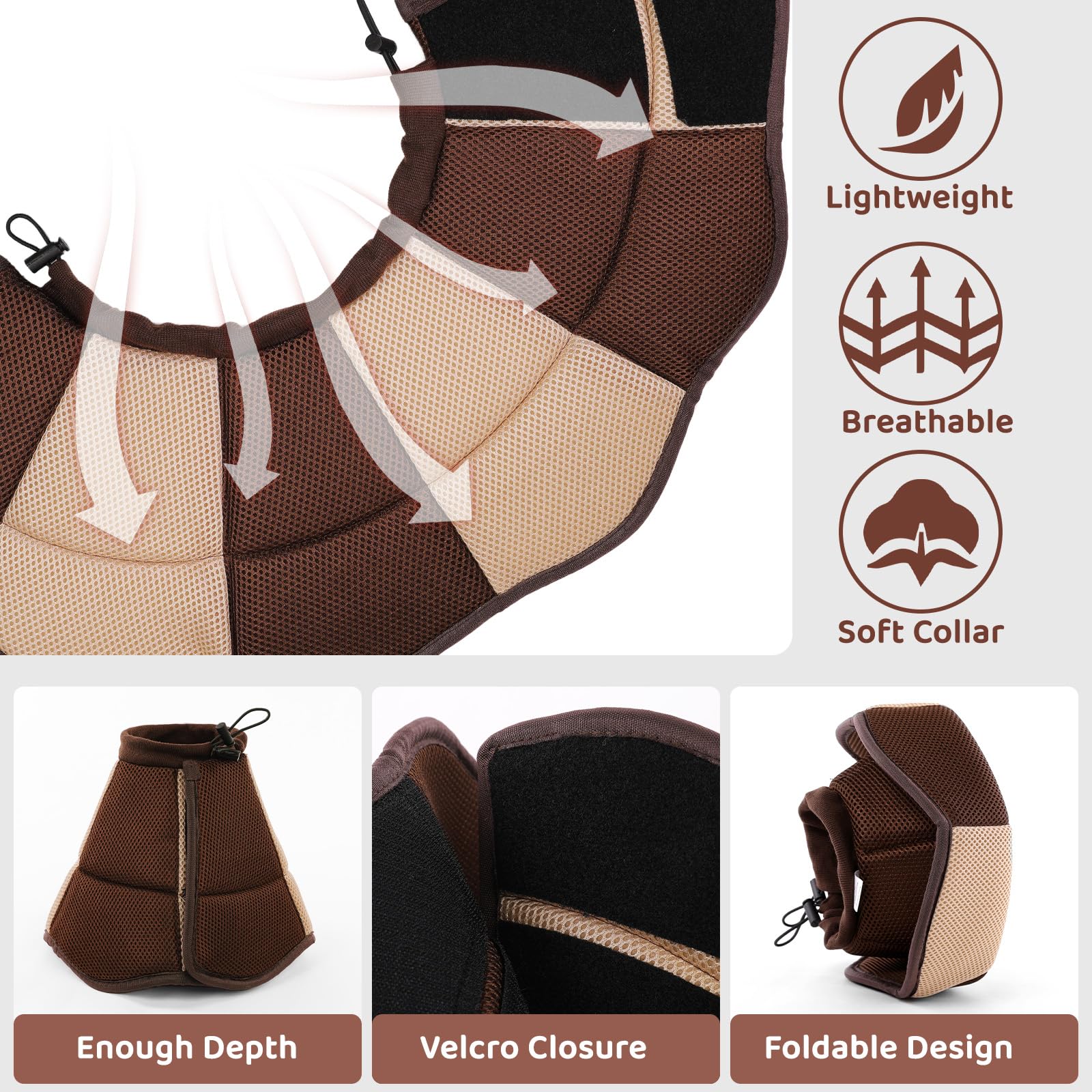 SUNFURA dog cone soft brown material supports gentle contact and skin comfort