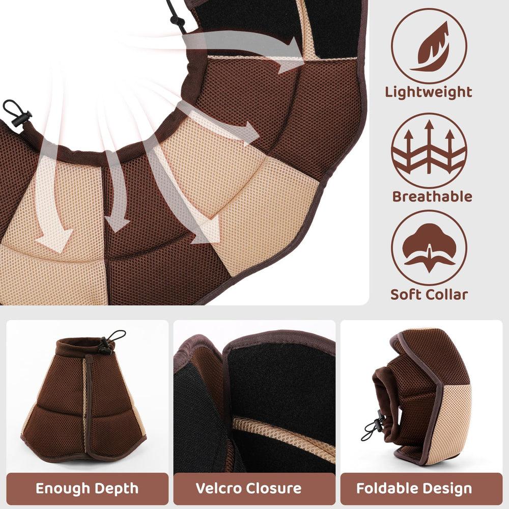 SUNFURA dog cone soft brown material supports gentle contact and skin comfort