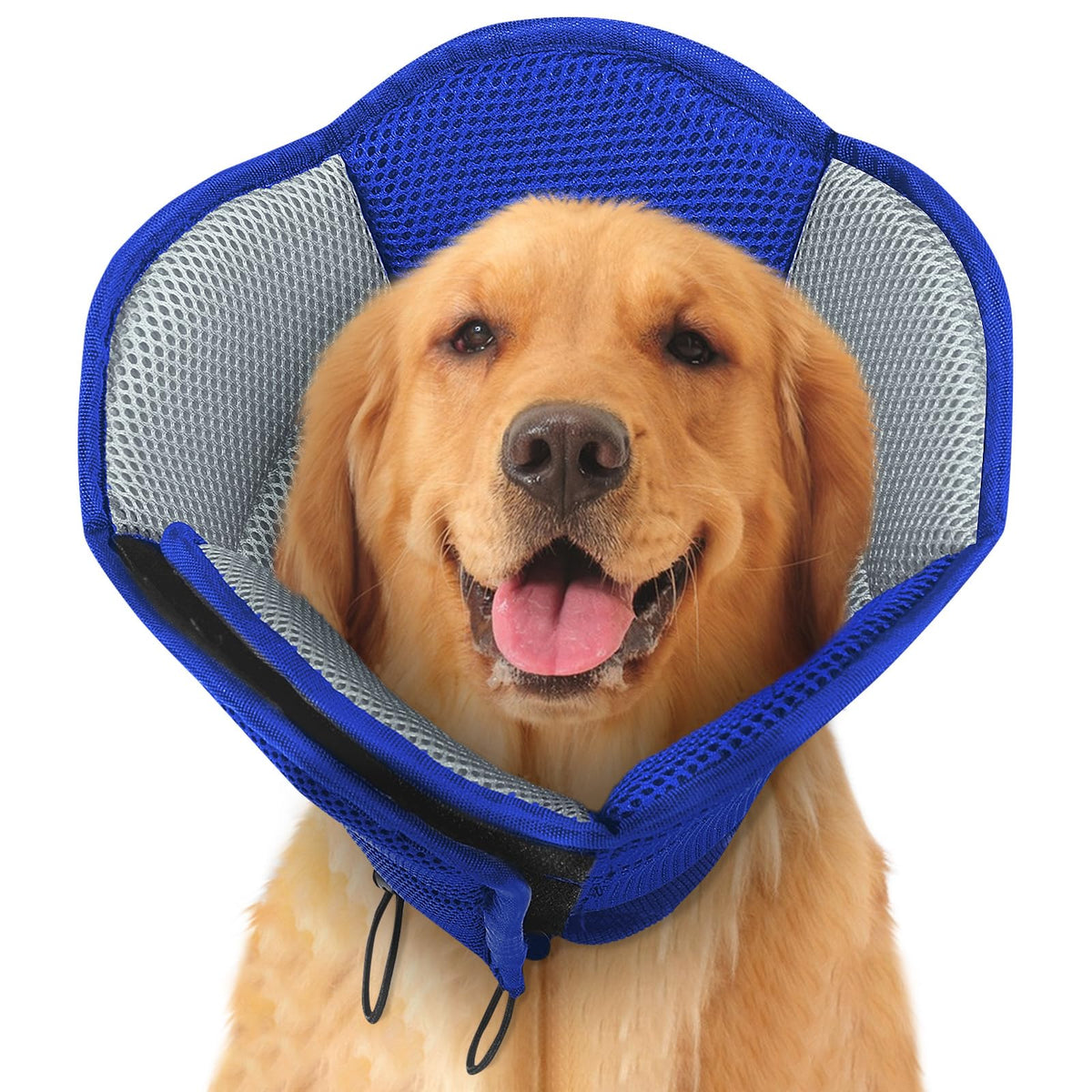 SUNFURA dog cone soft-mesh blue-large for comfortable post-surgery recovery.