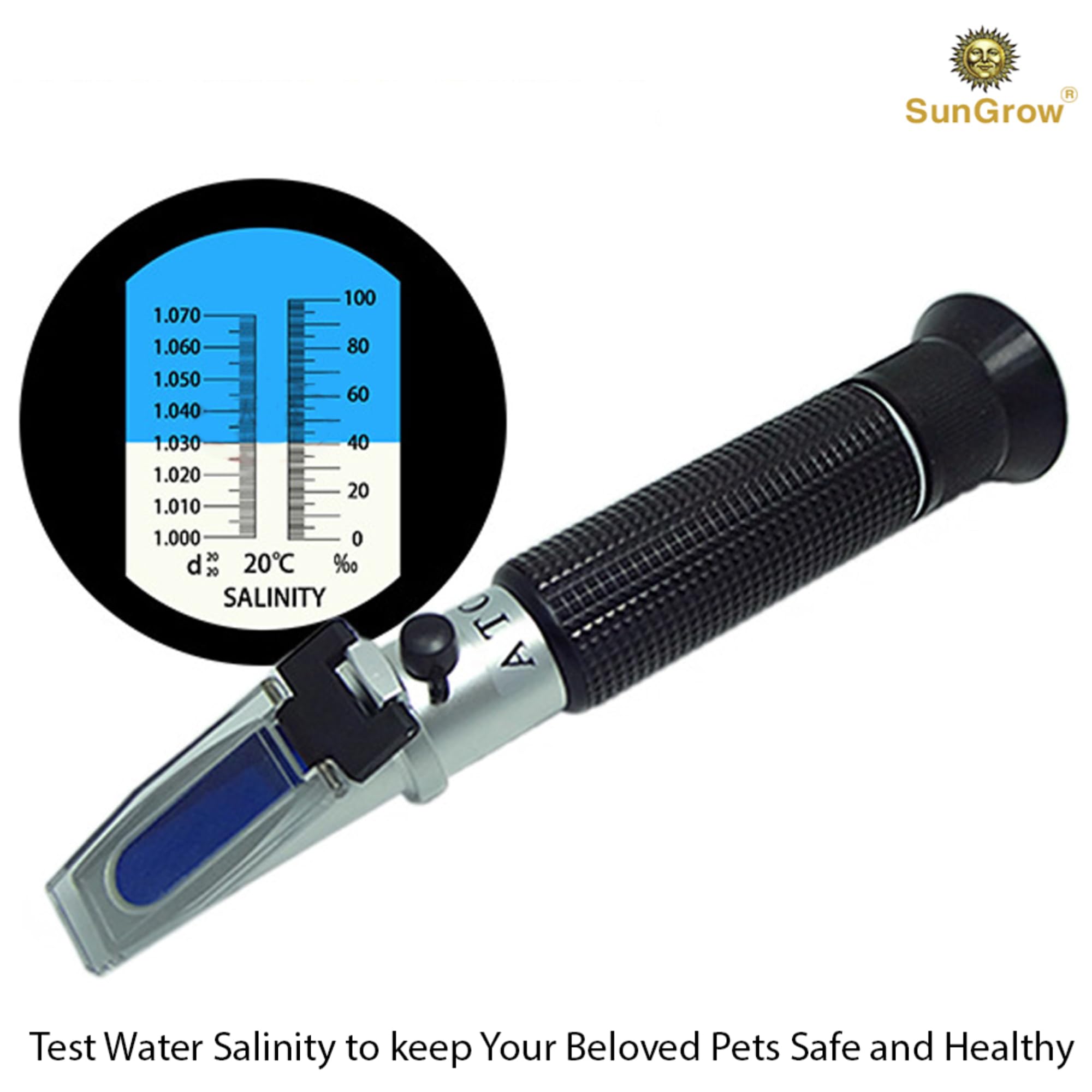 SunGrow refractometer showing automatic temperature calibration for stable readings