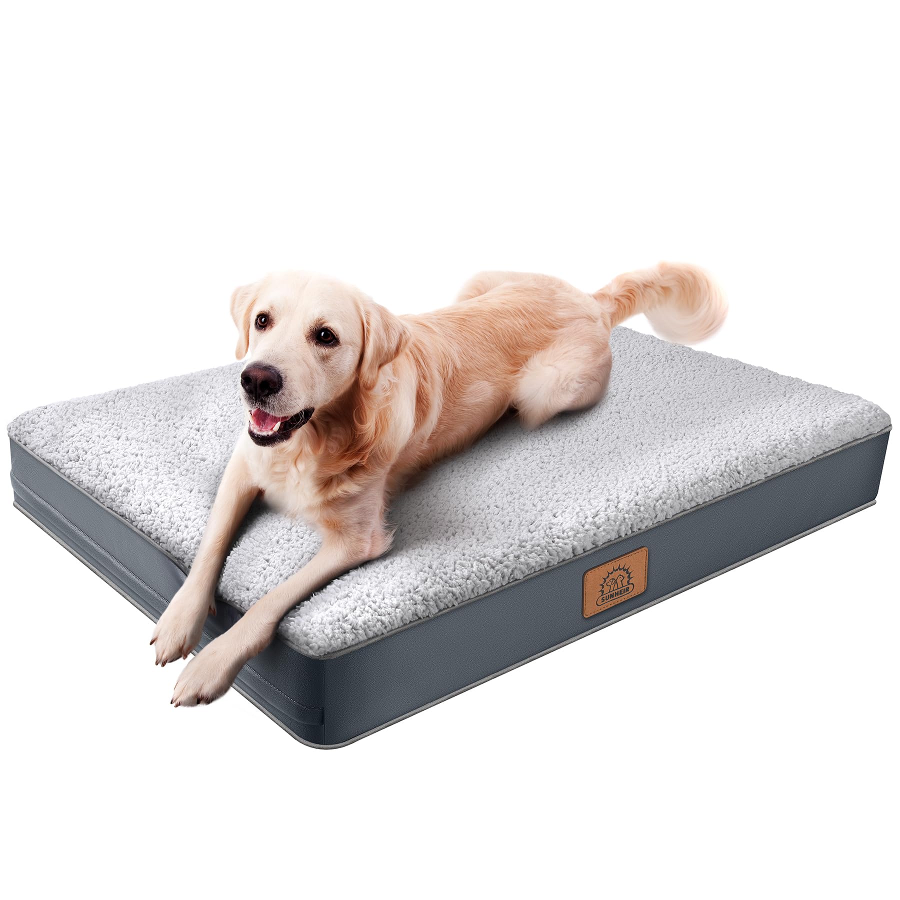 Sunheir extra-large dog bed with plush Sherpa top for cozy naps.