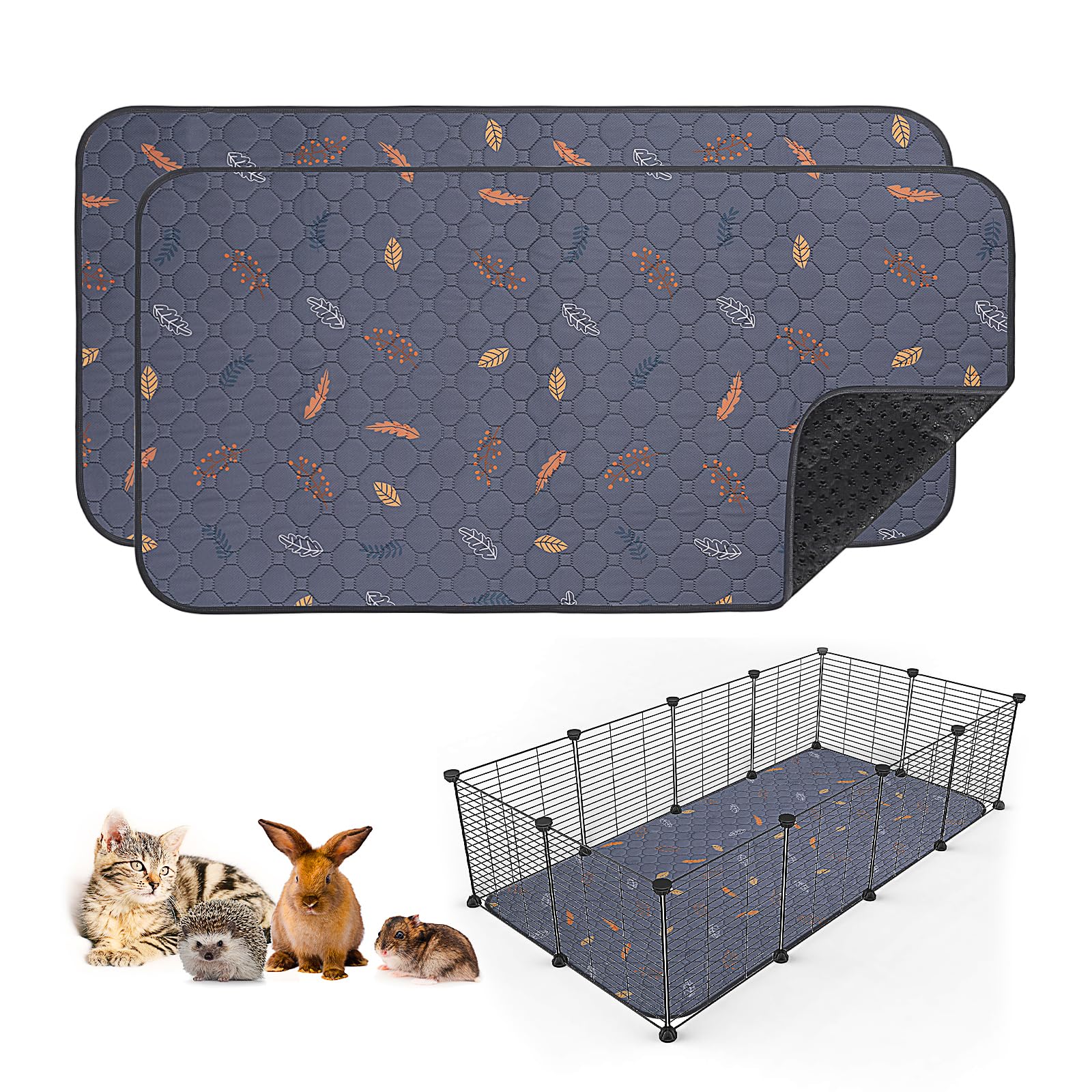 Sunheir Leaves Deep Grey guinea pig pad provides leak-proof cage protection.