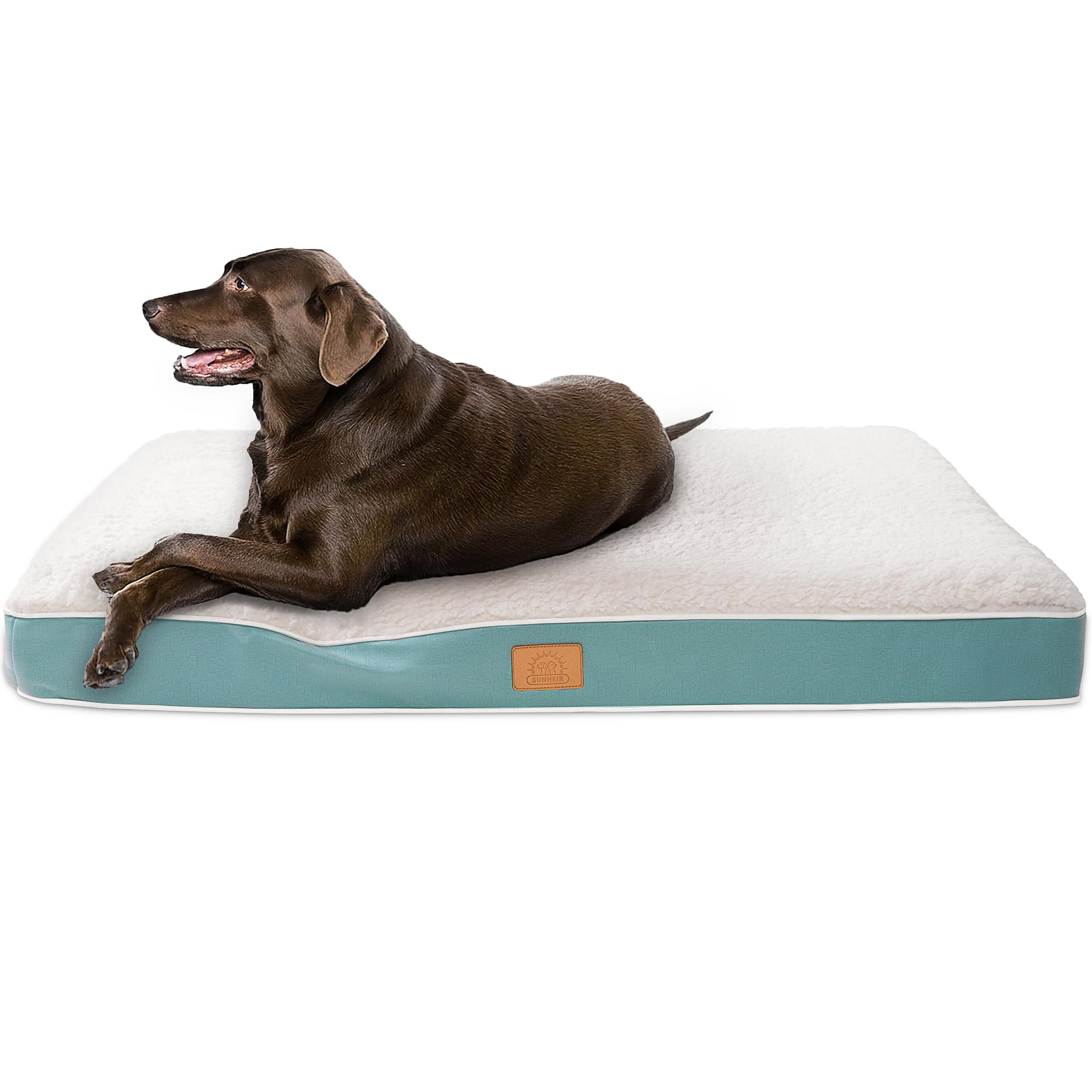 Sunheir orthopedic dog bed blue foam detail highlights 3-inch egg crate support for joints