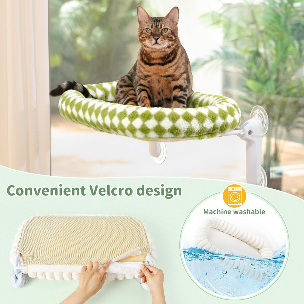 Sunhoo Cat Window Perch Bed heavy-duty frame supports larger cats.