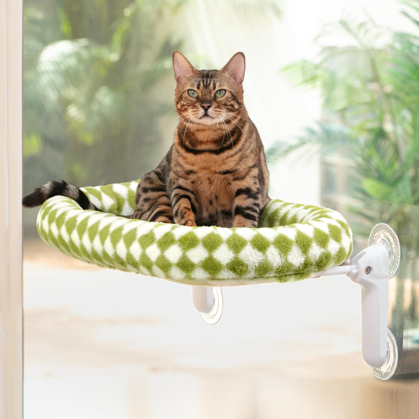 Sunhoo Cat Window Perch Bed wide inverted-L frame for panoramic outside view.