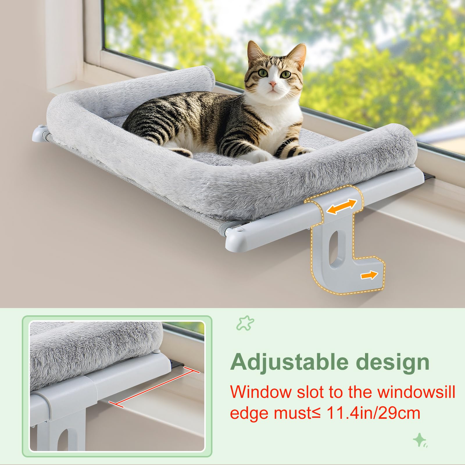 Sunhoo Cat Window Perch Hammock with adjustable clamp system for secure installation.