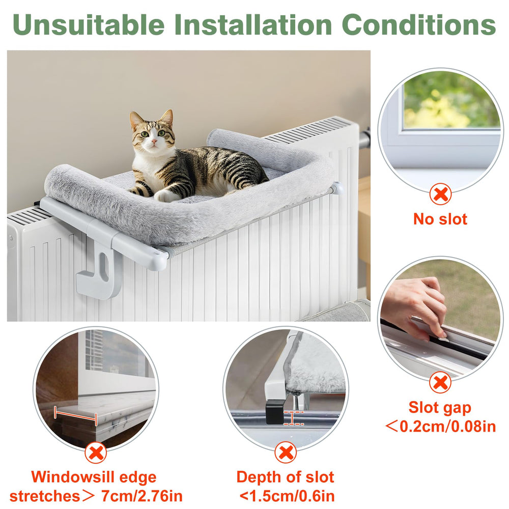 Sunhoo Cat Window Perch Hammock size of 24.8 x 15 inches and compatibility notes.