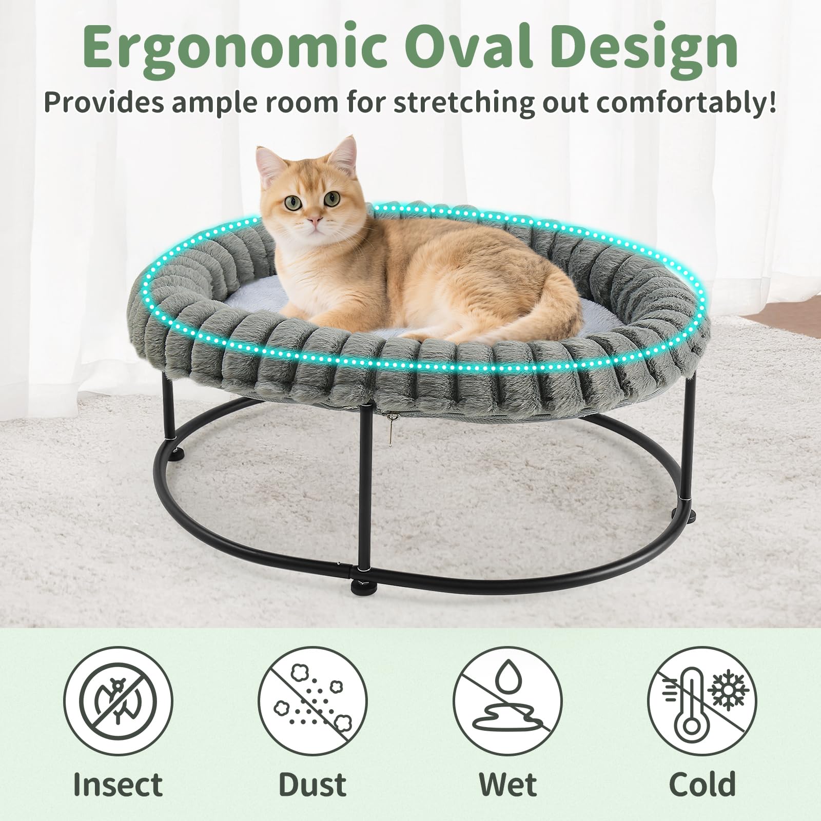 Sunhoo elevated cat bed assembly guide with simple step-by-step setup.