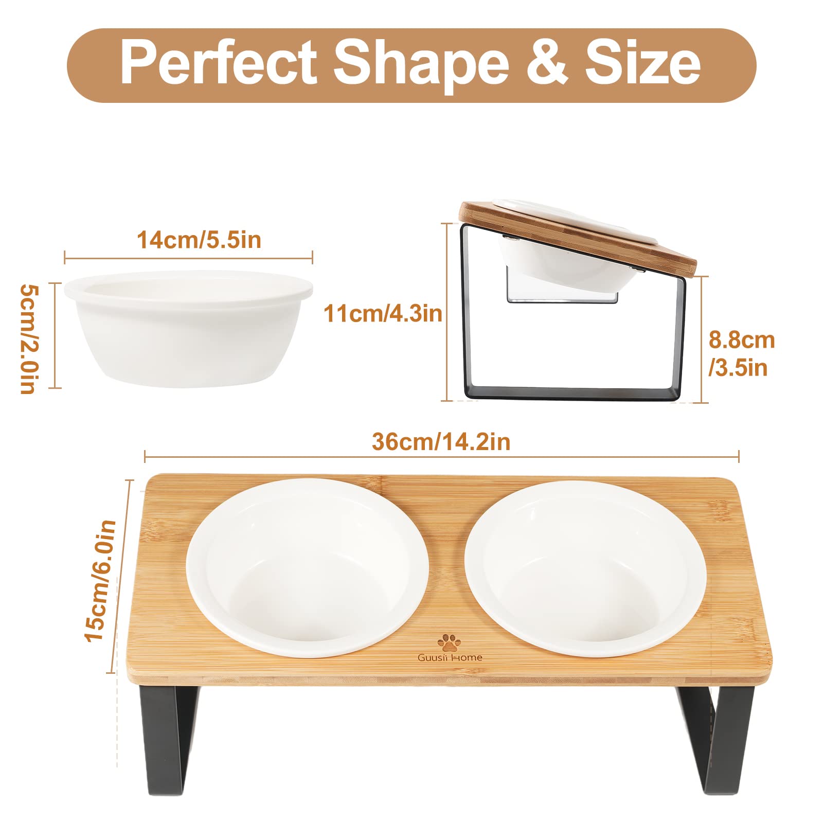 Sunhoo wooden stand with metal legs supporting the dual bowls