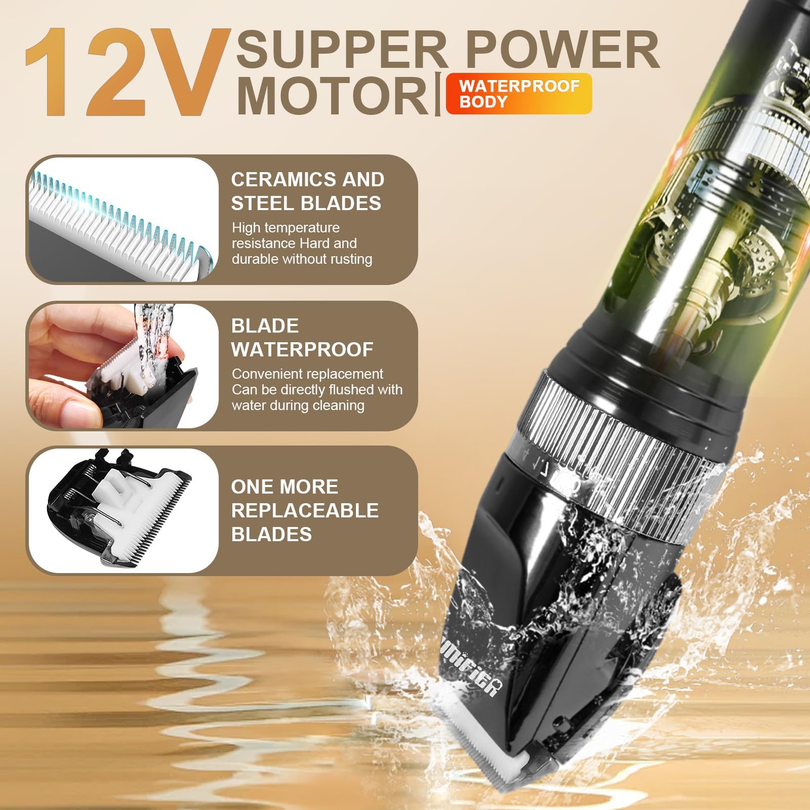 Sunifier detachable blades enable easy swaps during grooming sessions.