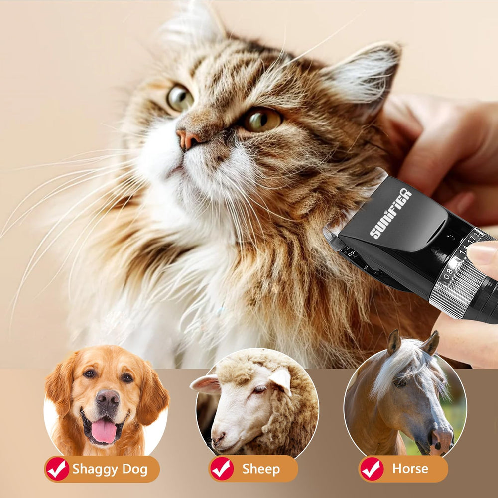 Sunifier clippers with guard combs included for versatile lengths.
