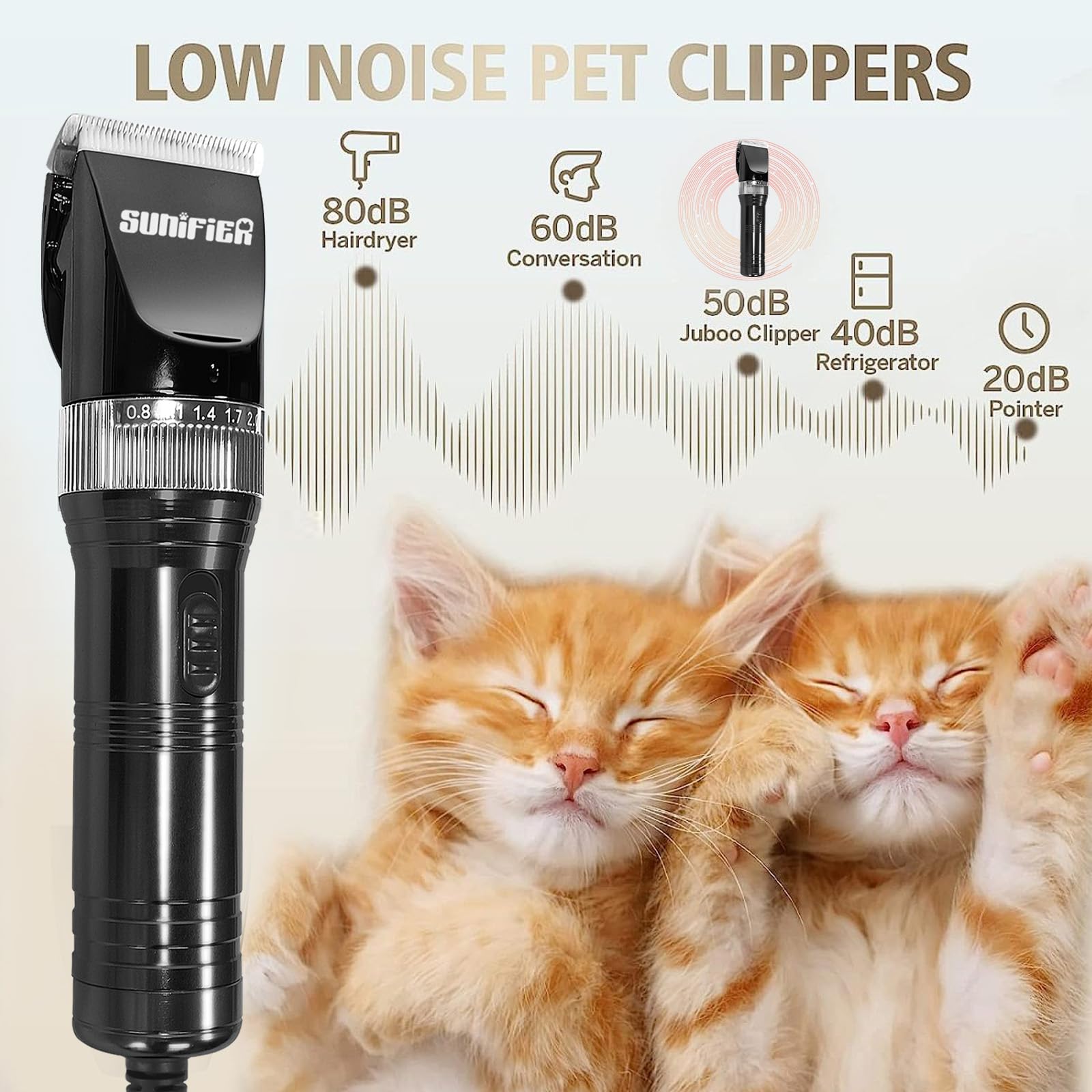 Sunifier low-noise operation keeps pets calm during trimming.