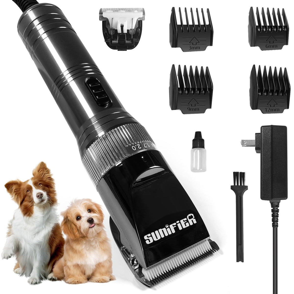 Sunifier professional dog clippers front view for thick coats, smooth trimming.