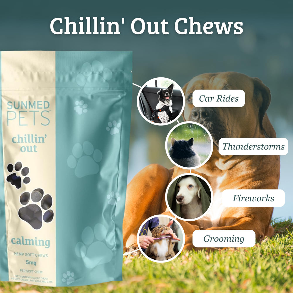 SUNMED calming chews dogs pack shot for convenient daily use.