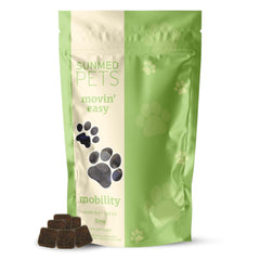 Sunmed Movin' Easy chews bag front, joints support for pets.