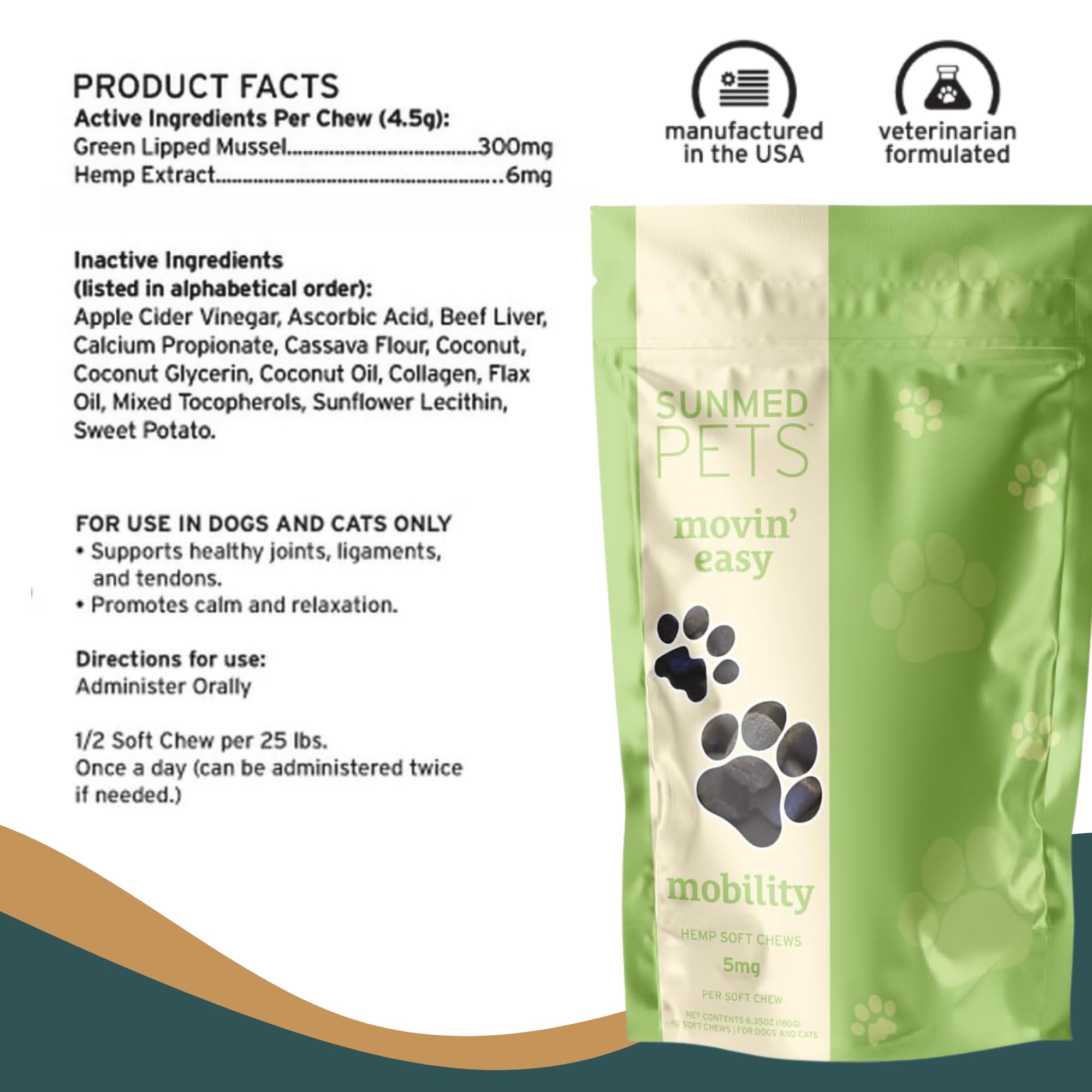 Omega-3 greens-lipped mussels highlight joint-friendly nutrition for pets.