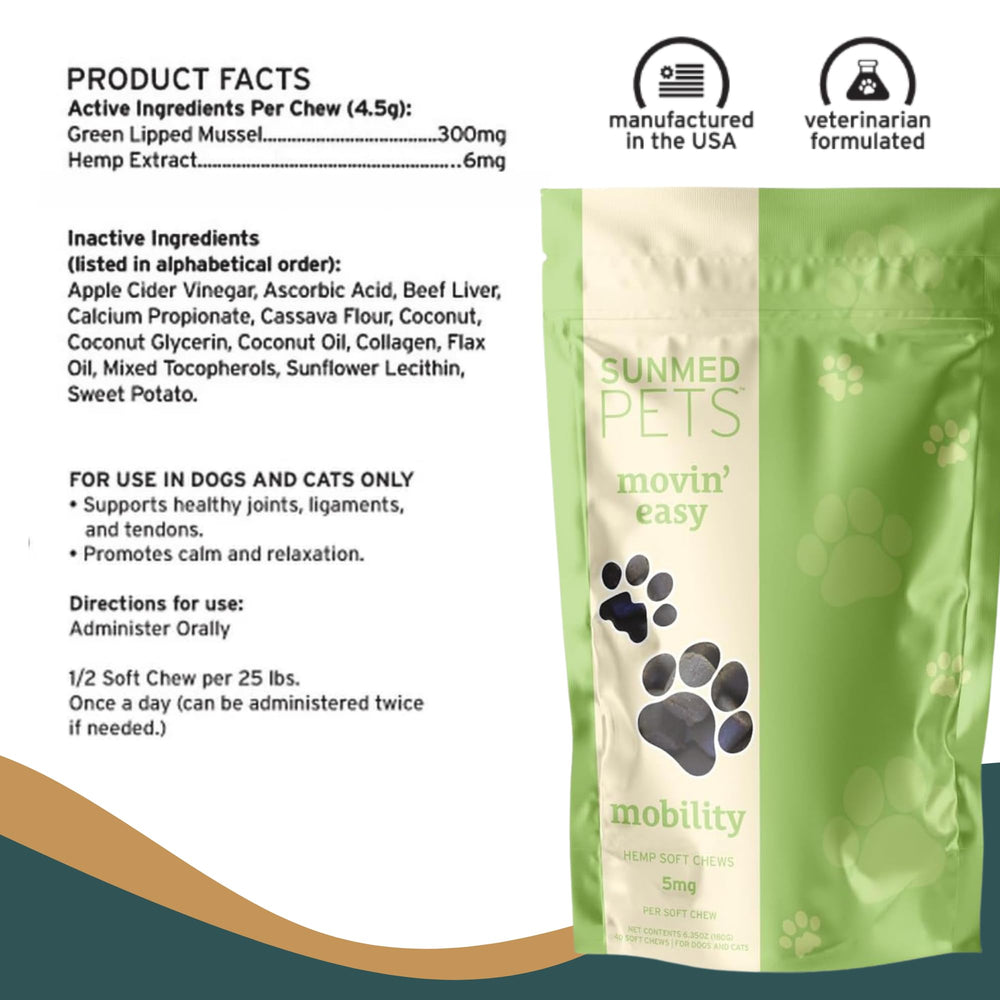Omega-3 greens-lipped mussels highlight joint-friendly nutrition for pets.