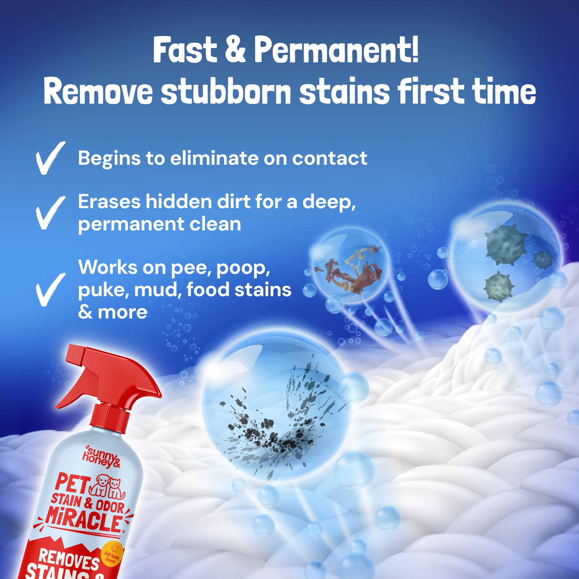 Sunny & Honey enzyme cleaner on upholstery with cinnamon aroma