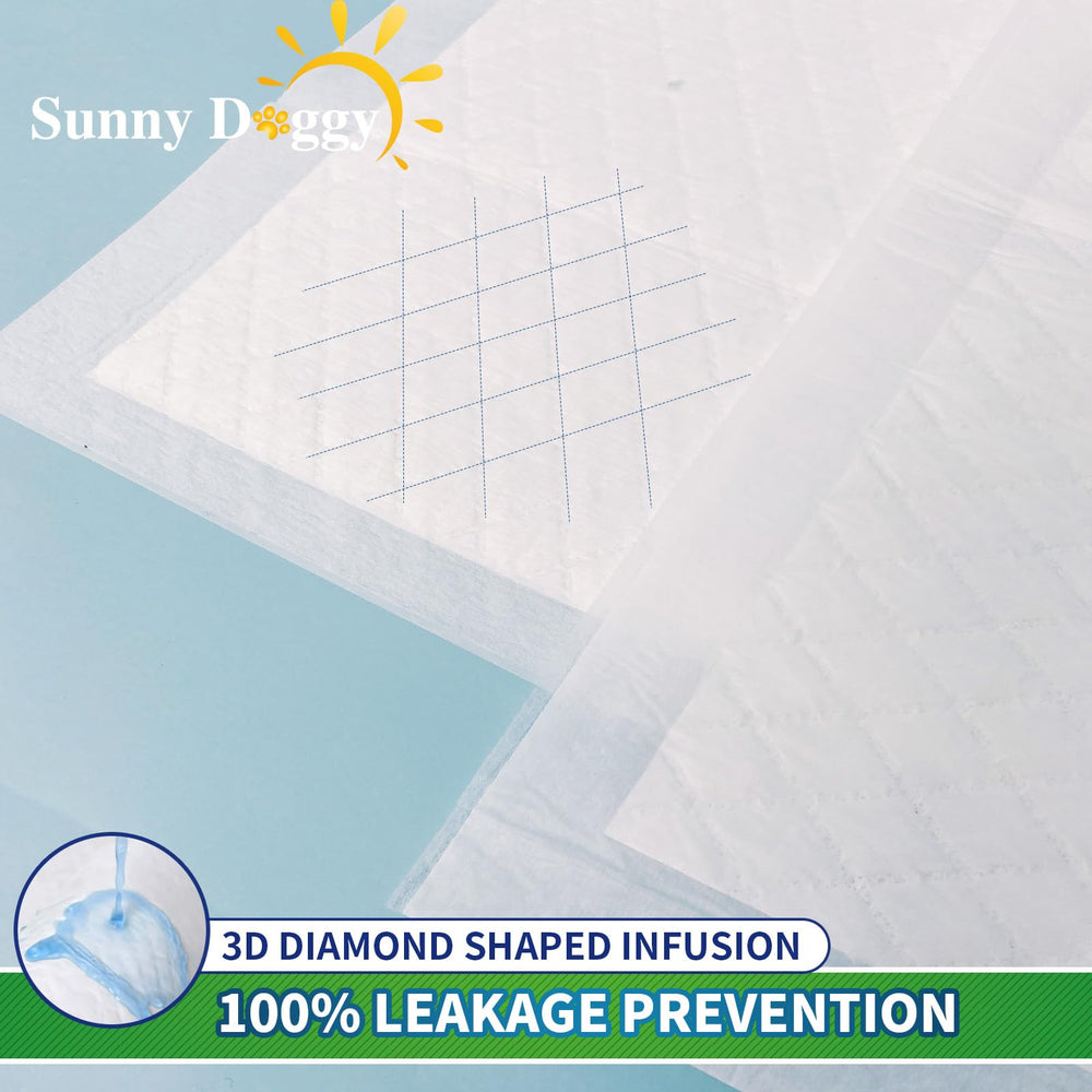 Sunny Doggy Pee Pads 22x22 leak-proof film prevents spills around furniture.