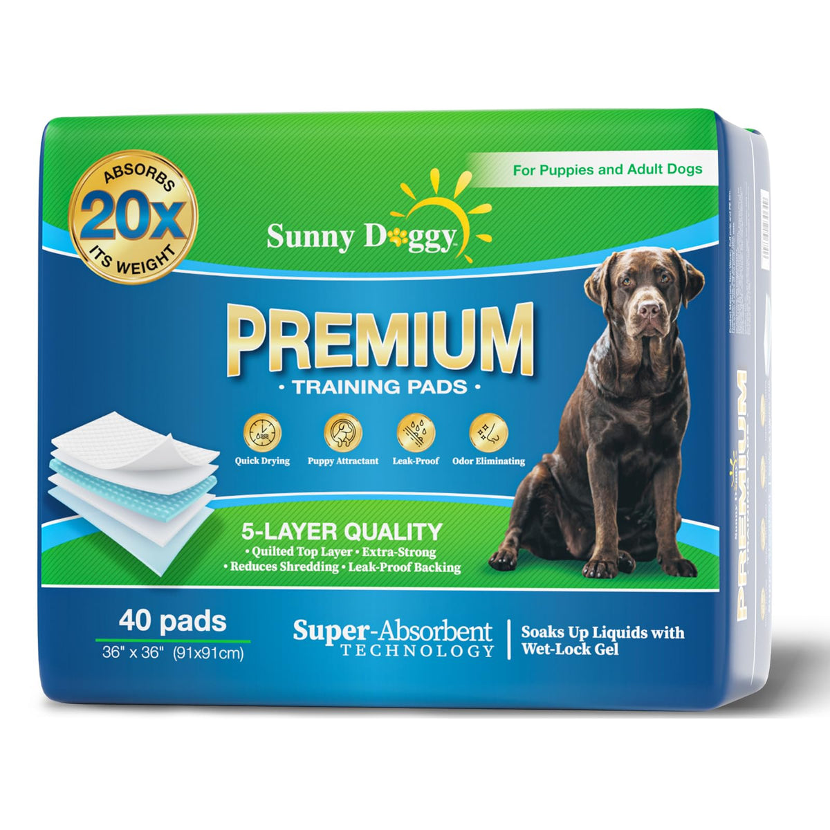 Sunny Doggy extra large 36x36 pee pads laid out for house training