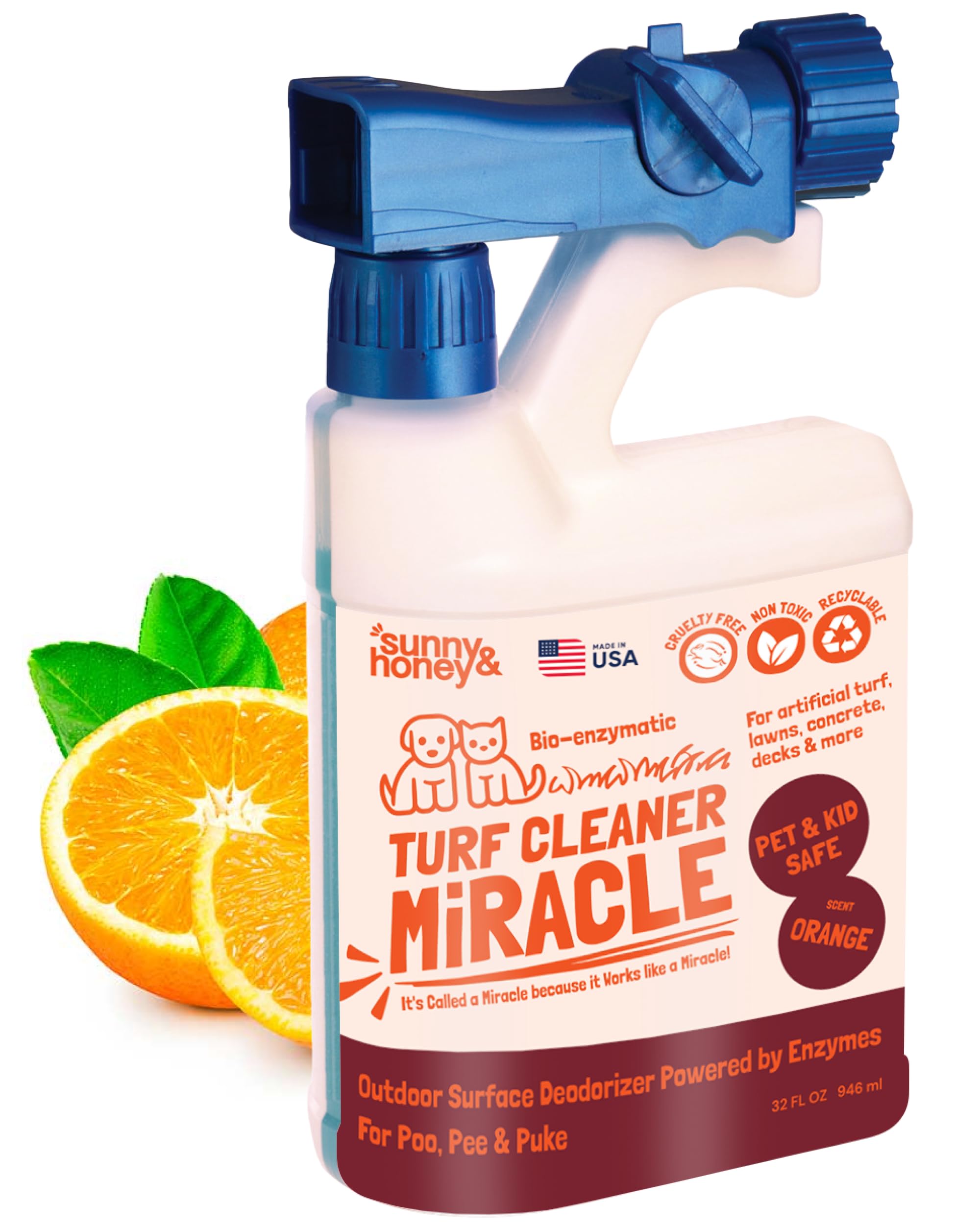 Sunny & Honey outdoor turf cleaner bottle front with fresh citrus fragrance for yard freshness