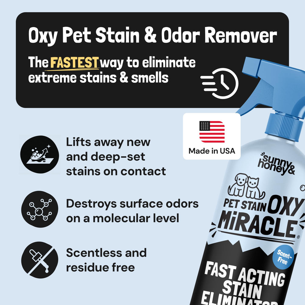 Sunny & Honey Oxy Pet remover application closeup lifting pigments from fabric.