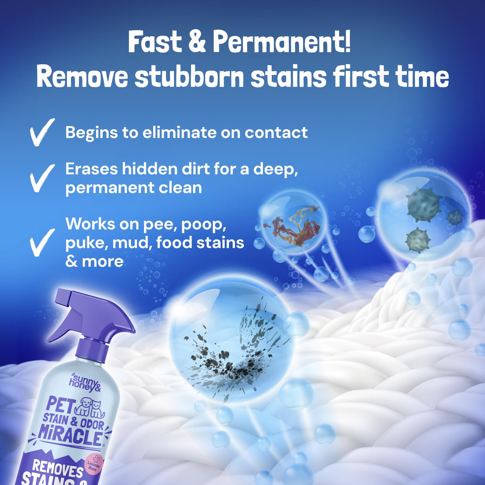 Sunny & Honey spray-action-application shows quick, no-rinse stain treatment.