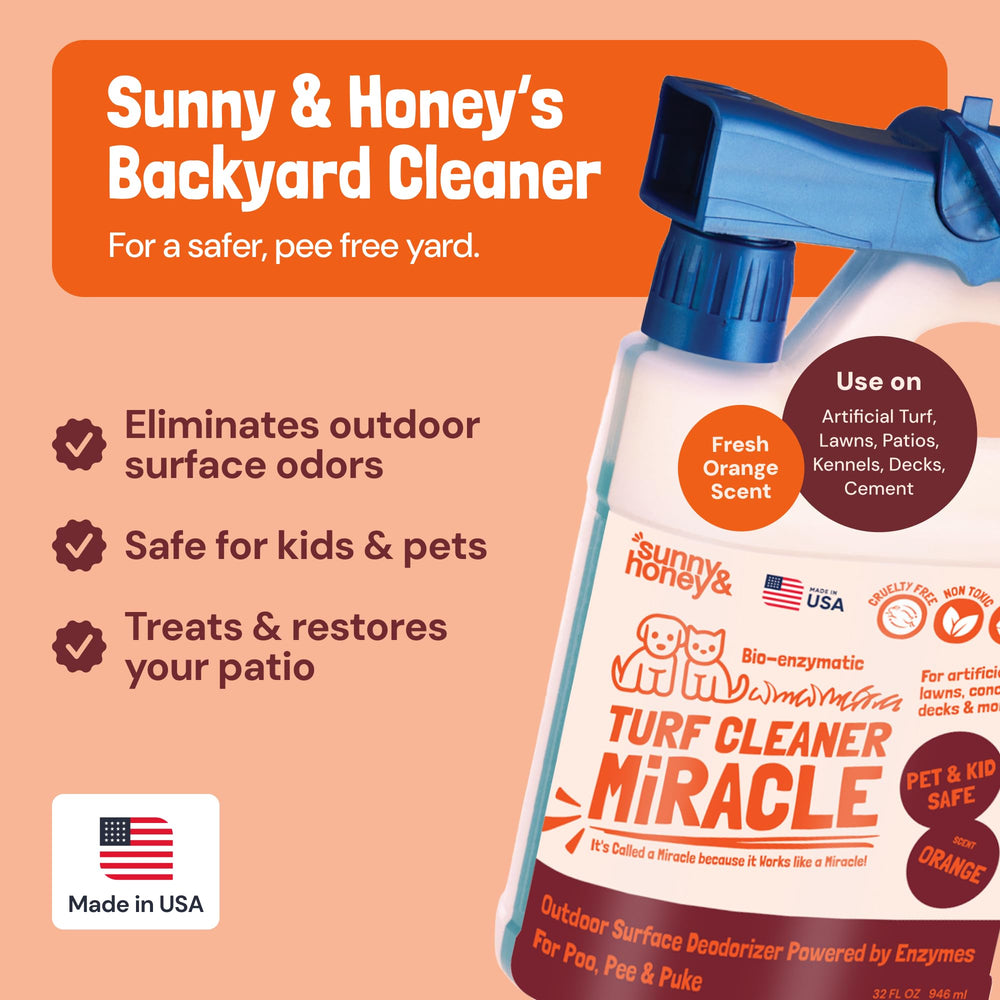 Sunny & Honey pet urine enzyme action demonstrating enzymatic cleaning on turf
