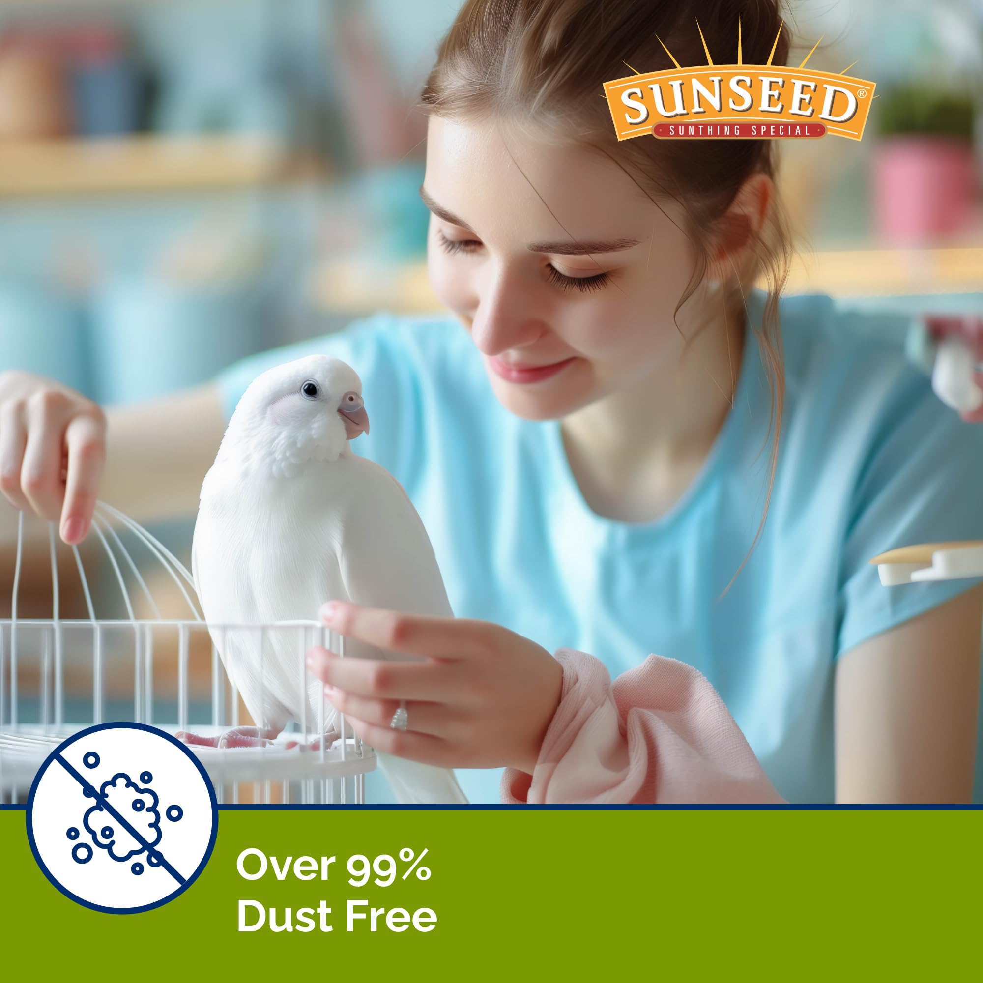Sunseed Fresh World Bedding Grey 450cuin odor control visuals suggest fresh habitats.